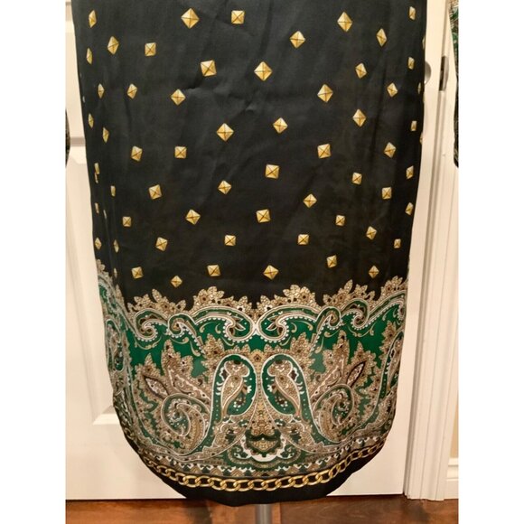Michael Kors Navy Blue Tan Green Geometric Paisley Dress W/ Chain Size XS, NWT! - Picture 9 of 11